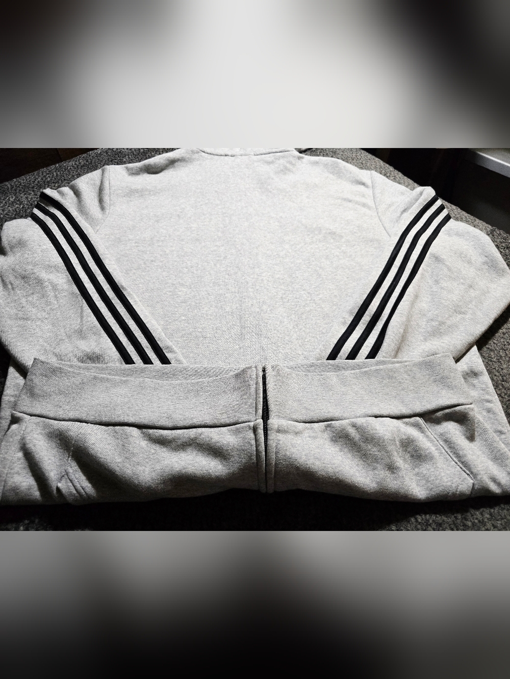 Adidas Gray Full Zip Hoodie 3 Stripe Sleeve Men’s XL - Picture 8 of 9